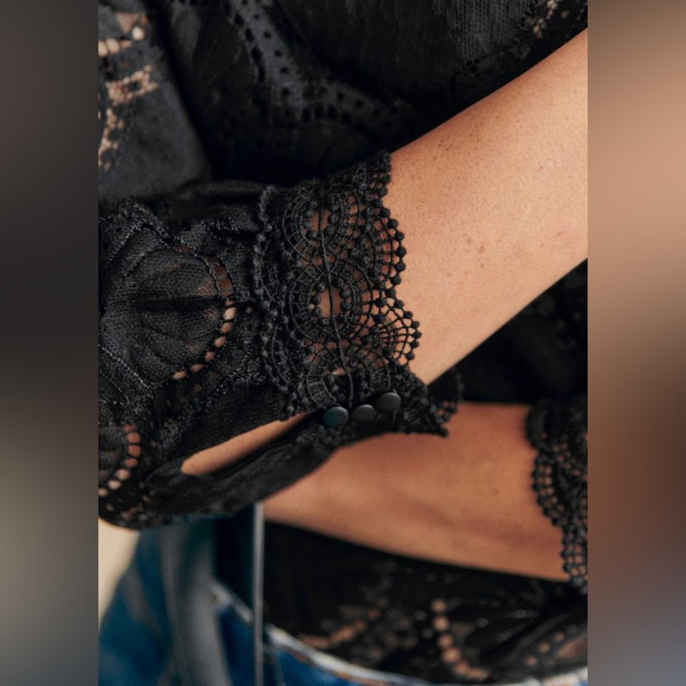 Sezane Bianca Blouse, Black Lacy Size 40 - Picture 2 of 4